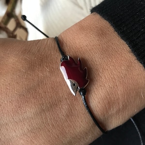 Little hedgehog, in silver and enamel, Bordeaux hedgehog bracelet, Handmade silver bracelet