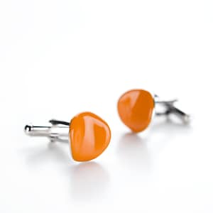 Orange Petal Cufflinks In Sterling Silver And Enamel