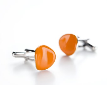 Orange Petal Cufflinks In Sterling Silver And Enamel