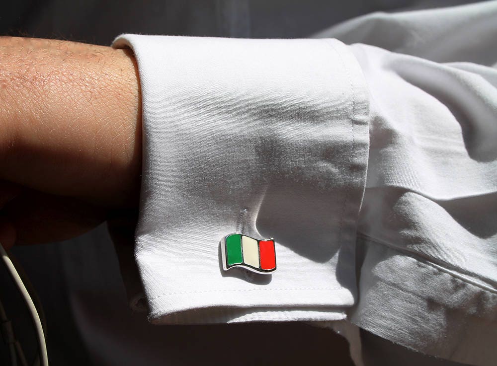 Boutons De Manchette Vintage Argent 925 - Drapeau De Course Italie Émaillé - Années 80 Avec Boîte