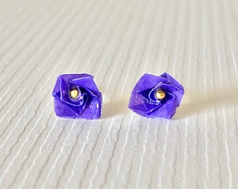 Hübsche kleine Rose Origami Ohrstecker - violett