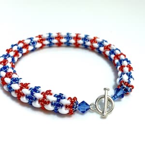 Independence Day SuperDuo Bracelet, 4th of July, Gifts for her, Czech Glass Beads