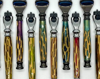 Handgefertigter Rasiermesser Griff aus Resin Holz: Gillette Fusion oder Mach 3