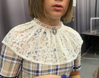 3-Piece Runway Designer Set for Teens - "Victorian Heritage". Includes Pleated Plaid Gown, Detachable Lace Pelerine & Matching Floral / 155+