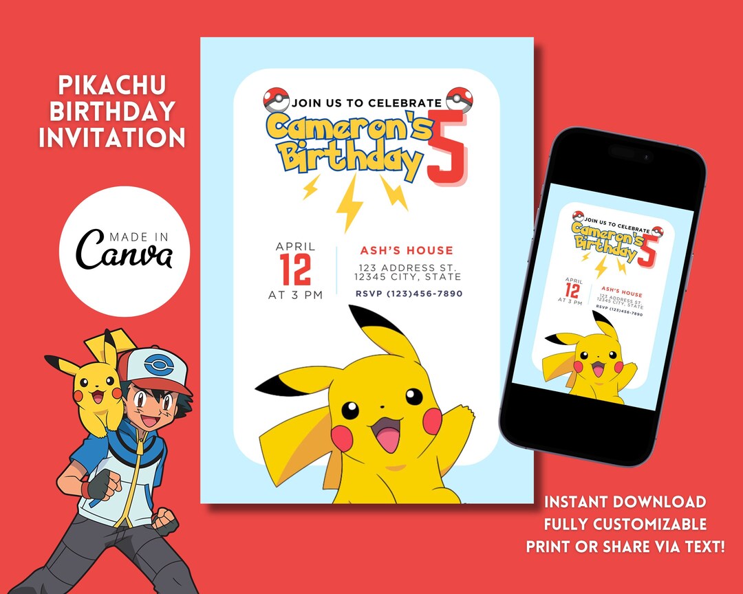 Pikachu Birthday Invitation, Instant Download, Customizable Template ...