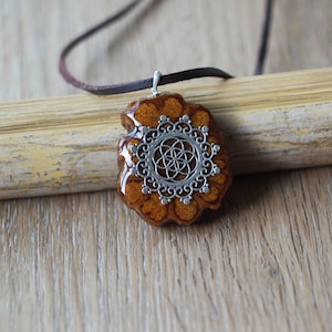Banisteriopsis Collana vite Caapi con Mandala Seme della Vita in argento