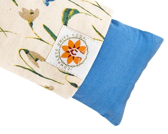 Almohada de lavanda para ojos: compresa fría y caliente, estampado floral, estuche de transporte