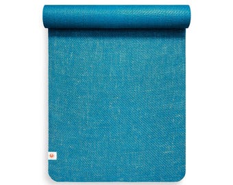 Esterilla de yoga azul turquesa océano: yute antideslizante y caucho natural
