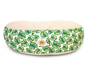 Premium Meditation Cushion, Natural Yoga Meditation Zafu Pillow Filled with Buckwheat - Mindful Jungle (Montserrat Leaf Print)