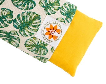 Relaxation Eye Pillow + Free Carry Case, Hot or Cold Eye Mask - Mindful Jungle (Montserrat Leaf Print)