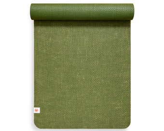 Premium Yoga Mat, Non-Slip CompleteGrip™ Sustainable Natural Tree Rubber & Jute - Forest Green