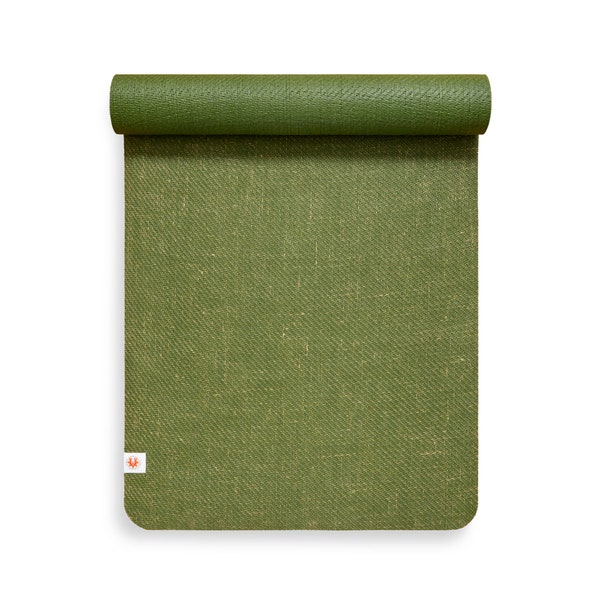 Premium Yoga Mat, Non-Slip CompleteGrip™ Sustainable Natural Tree Rubber & Jute - Forest Green