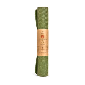 May include: A rolled up green yoga mat with a brown paper label that says "4mm Eco Yoga Mat", "2 Trees Planted", and "My Features".