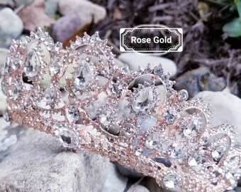 Ship Fast - 2.5&quot; Rose Gold Tiara - Rose Gold High Tiara -  Rose Gold Crown - Sweet 16 Rose Gold Crown - Quince Crown Tiara Rose Gold