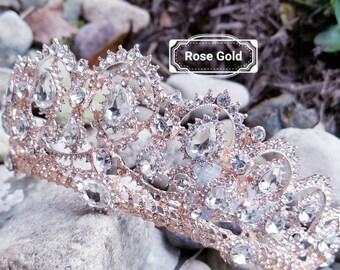 Ship Fast - 2.5" Rose Gold Tiara - Rose Gold High Tiara -  Rose Gold Crown - Sweet 16 Rose Gold Crown - Quince Crown Tiara Rose Gold