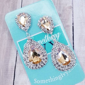 Champagne Drop Earrings - Champagne Earrings - Light Gold Rhinestone Earrings - Oyster Color Earrings - Pierced