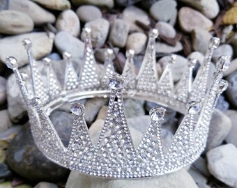 Silver round full queen crown tiara Amazon.com : Aprince Silver Round Crystal Tiara and Crown  main image 3