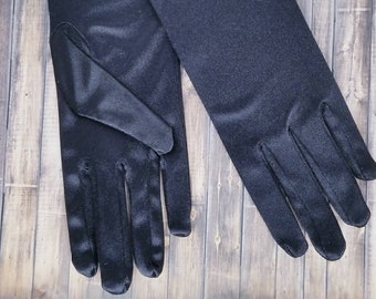 45 cm - Schwarze Oper Handschuhe Satin - Abendkleid Handschuhe - Kostüm Handschuhe - Schwarze Satin Handschuhe - 18" lang