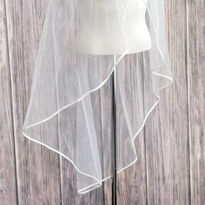 50&quot; - Angel Cut Bias Satin Ribbon Edge - Wedding Veil - Ribbon Plain Wedding Veil, Simple Wedding Veil - Satin Edge Veil - Angel Cut Satin