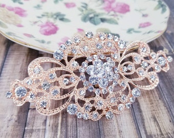 Fast Ship - Rose Gold Art Deco Brooch - Brooches - Wedding Brooches - Rose Gold Pins - Crystal Brooch