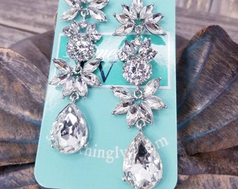Fast Ship -  3" Crystal Drop Earrings - Silver Chandelier Earrings - Drop Silver Earrings - Crystal Earrings - Formal Wear Earrings