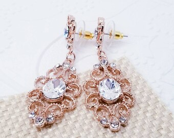 2.25" - Rose Gold Dangle/Chandelier Earrings - Rose Gold Chandelier Earrings - Rose Gold Rhinestone Earrings -Rose Gold Dangle Earring