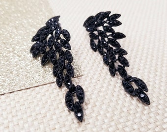 2,5 pouces - Boucles d'oreilles noires - Boucles d'oreilles lustre noires - Boucles d'oreilles en strass noirs - Boucles d'oreilles noires pour bal de promo - Boucles d'oreilles percées