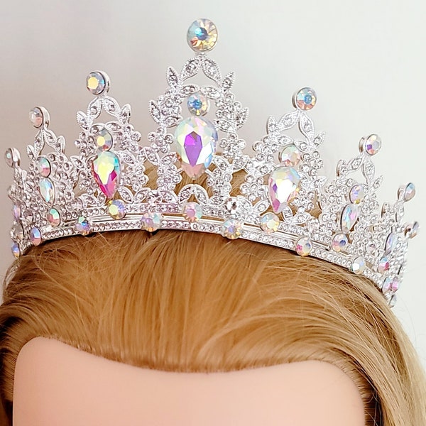 Multi Color 2.5" Queen Crown  Silver with A/B Crystals- Quince Crown- Pageant Crown - Wedding Crown - Debutante Crown