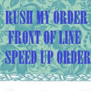 May include: A teal blue and white floral patterned background with the text "Rush My Order Front of Line Speed Up Order" in blue text. The text "Something Ivy" is in a white cursive font on a teal blue and white patterned banner.