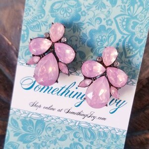 Fast Ship - Rose Blush Opal Drop Earrings - Wedding Pink Opal Earrings - Blush Opal Drop Earrings - Crystal Earring - Pierced Opal Earring