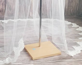 1 Day Ship - 120" Heavy Beaded Cathedral Lace Wedding Veil  - Long Veils - 120" inches long - Lace Cathedral Veil, Veils With Lace (Ivory)