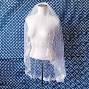Fast Ship - Ivory Metallic Silver Accented Lace - Beaded Veil with Sequins, Metallic Silver Thread - Silver Lace Veils