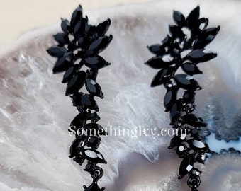 3.25" - Pendientes colgantes negros - Pendientes de araña negros - Pendientes de diamantes de imitación negros - Pendientes de fiesta negros - Perforados