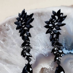 3.25&quot; - Black Drop Earrings - Black Chandelier Earrings - Black Rhinestone Earrings - Black Prom Earrings - Pierced