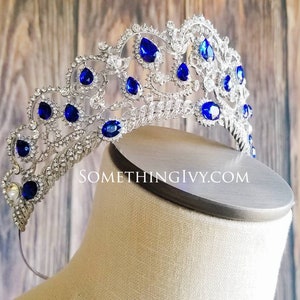 2.5&quot; - Royal Blue and Silver Tiara Quinceanera Crown- Pageant Crown - Sapphire Blue Wedding Crown - Bridal Crown - Debutante Blue Crown