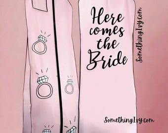 Fast Ship - Light Pink Garment Bag - Here Comes the Bride Ring Garment Bag, Wedding Gown Bags, Bride Garment Bags,  Acid Free Garment Bag