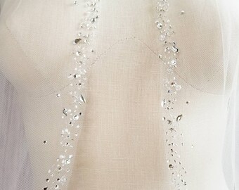 Fast Ship - 108&quot; Heavy Beaded Cathedral Veil, Long Beaded Veil, Cathedral Beaded Veil, Veils with Marquis Stones Pearls & Rhinestones