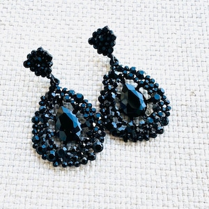 Fast Ship - 1.75&quot; - Black Drop Earrings - Black Chandelier Earrings - Black Rhinestone Earrings - Black Prom Earrings - Pierced