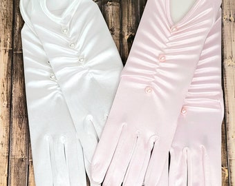 3 Button Wrist Length Satin Gloves Satin - Formal Wear Gloves - Costume Gloves  -White Satin Gloves - Wrist Length Gloves