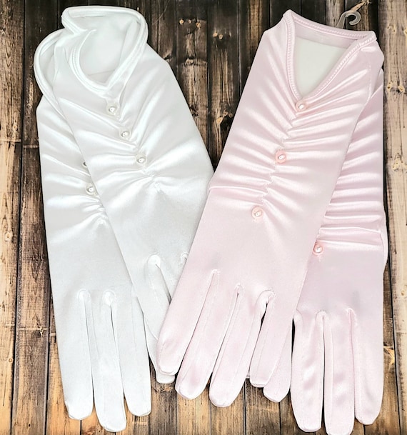 3 Knöpfe Handgelenk Länge Satin Handschuhe Satin - Abendkleid Handschuhe -  Kostüm Handschuhe -Weiße Satin Handschuhe - Handgelenk Länge Handschuhe