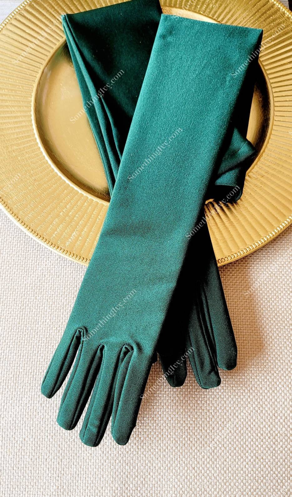 23" - Hunter Green Gloves Opera Gloves - Emerald Green Formal Gloves - Dark Green Costume Gloves - Dancer Satin Gloves - Green Gloves -
