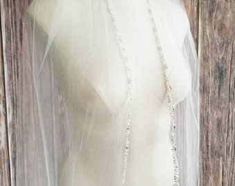 Fast Ship - 120&quot; Long - Pearls, Sequins and Clear Beads Cathedral -  Royal Cathedral Beaded Veil, Cathedral Veil w/ Pearls, Sequins & Beads