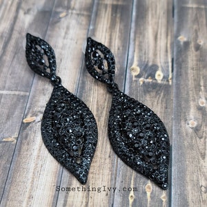 3.25" - Black Drop Earrings - Black Chandelier Earrings - Black Rhinestone Earrings - Black Prom Earrings - Pierced