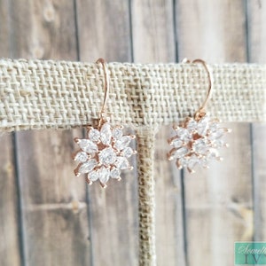 Rose Gold Cluster Marquis Earrings - Rose Gold Earrings - Rose Gold Rhinestone Earrings -Rose Gold Dangle Earrings