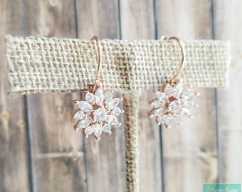 Pendientes Marqués de Oro Rosa - Pendientes de Oro Rosa - Pendientes de Diamantes de Imitación de Oro Rosa - Pendientes Colgantes de Oro Rosa