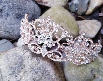 Ship Fast -2.5" - Light Rose Gold Tiara - Rose Gold Crown with Crystals - Light Rose Gold Crown - Sweet 16 Crown - Quince Crown Tiara