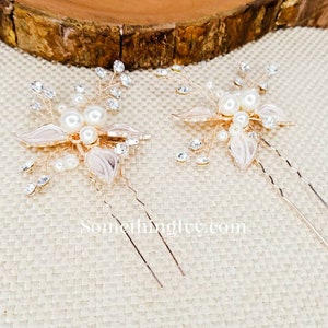 Fast Ship - Rose Gold Hair Pins with Pearls,Wedding Hair Pins, Rose Gold Bobby Pins Rose Gold Hair Pins, Rose Gold Hair Sticks (Sold as set)