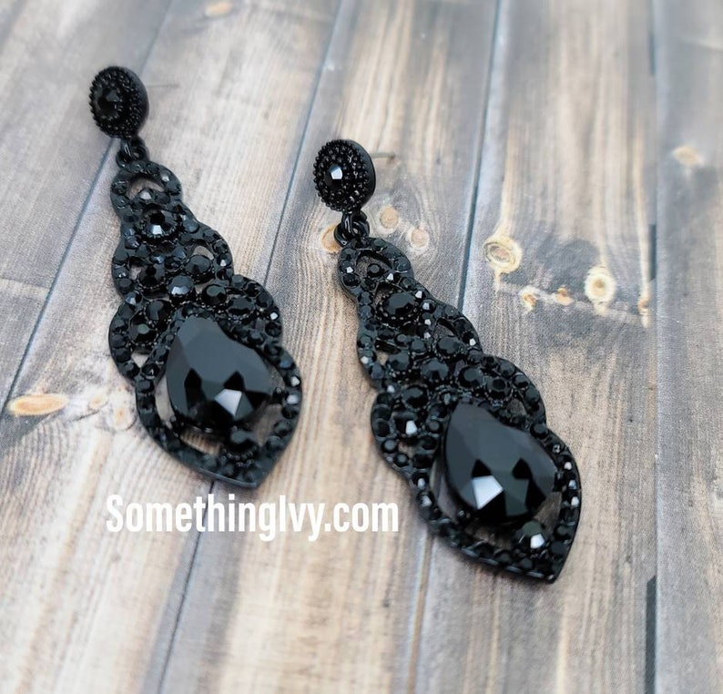 2.5 Black Drop Earrings Black Chandelier Earrings - Etsy
