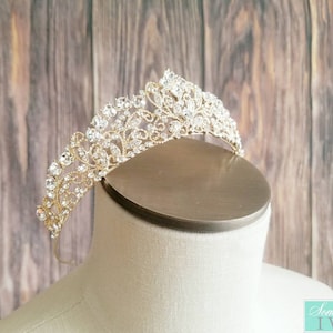 Fast Ship - 1.75&quot; Light Gold Tiara - Light Gold High Tiara -  Light Gold Crown - Sweet 16 Light Gold Crown - Quince Crown Tiara Light Gold