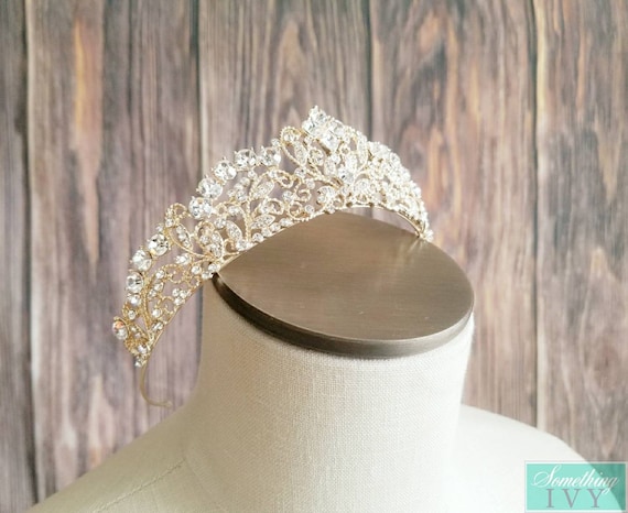 Fast Ship - 1.75" Light Gold Tiara - Light Gold High Tiara -  Light Gold Crown - Sweet 16 Light Gold Crown - Quince Crown Tiara Light Gold
